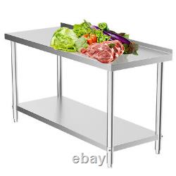 4x2FT Stainless Steel Commercial Catering Table Kitchen Work Top with Splashback