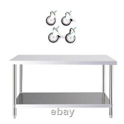 4x2ft Stainless Steel Commercial Catering Table Kitchen Pre Work Table on Wheels