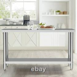 4x2ft Stainless Steel Table Commercial Kitchen Catering Table 2 Tier Work Bench