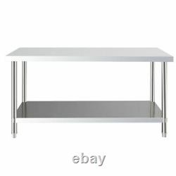 4x2ft Stainless Steel Table Commercial Kitchen Catering Table 2 Tier Work Bench
