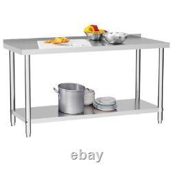 5FT Catering Table Stainless Steel Table Work Bench Commercial Stand Backsplash