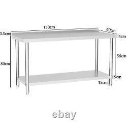 5FT Catering Table Stainless Steel Table Work Bench Commercial Stand Backsplash
