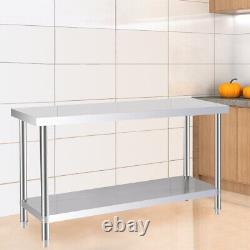 5FT Commercial Catering Stainless Steel Prep Table Work Bench Kitchen Top 2 Tier