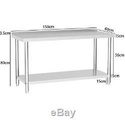5FT Commercial Catering Table Work Bench Stainless Steel Base Backsplash Kitchen