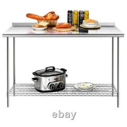 5FT Kitchen Stainless Steel Table Shelf Catering Use Work Bench with Backsplash