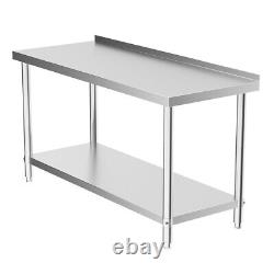 5ft Commercial Prep Table Stainless Steel Catering Work Bench Shelf w Backsplash