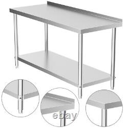 5ft Commercial Prep Table Stainless Steel Catering Work Bench Shelf w Backsplash