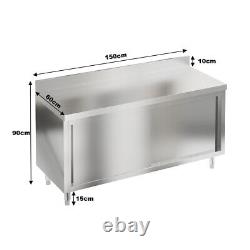5ft Commercial Stainless Steel Kitchen Work Tables Bench Cupboard w Sliding Door