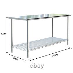 5ftx2ft Work Bench 2 Tier Stainless Steel WorkTop Commercial Catering Prep Table