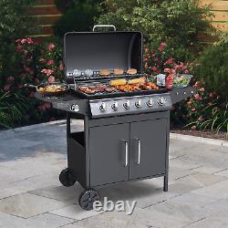 6 Burner Gas BBQ Grill with Side Burner & Shelf Stainless Steel Large Barbecue