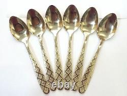 6 Pcs Golden Gold Designer Spoon Cutlery Table Spoon Polished Sleek And Stylish