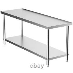 6x2ft Stainless Steel Kitchen Catering Pre Work Table Food Work Bench Commercial