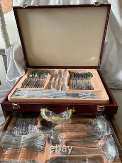 72pcs Cutlery Set Silver Shiny Wooden Carry Case Stainless Steel Table Cutlery