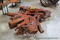 80 W Oversize coffee table mai teng root burl wood stainless steel legs unique