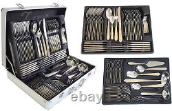 84 Piece Stainless Steel Gold Detail Supreme Quality Cutlery Table Canteen Set
