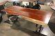 87 L Dining Table Makha Wood Smooth Top Slab Stainless Steel Base Polished