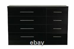 8 Drawer Dressing Table Cabinet High Gloss Black-Premium Bedroom Furniture UK