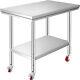 90x60 Cm Stainless Steel Table Work Bench Catering With Wheels Casters Prep Table