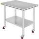 90x60 Cm Stainless Steel Table Work Bench Catering With Wheels Casters Prep Table