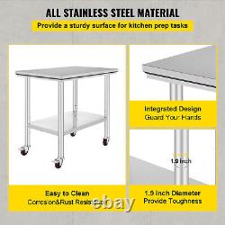 90x60 CM Stainless Steel Table Work Bench Catering with Wheels Casters Prep Table