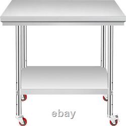 90x60 CM Stainless Steel Table Work Bench Catering with Wheels Casters Prep Table