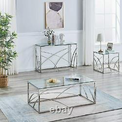 AINPECCA Console Table Stainless Steel with Clear Tempered Glass Design Hallway
