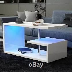 Alaska Modern White High Gloss Coffee/Side Table Living Room with RGB LED Light