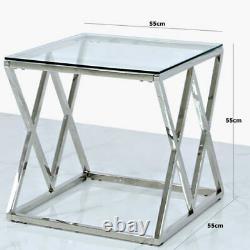 Antoinette Contemporary Silver Stainless Steel And Glass End Side Lamp Table
