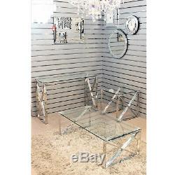Apex Stainless Steel Tables Clear Glass Top Coffee Table Living Room Furniture