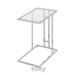 Bailey Silver Stainless Steel Clear Glass Under Sofa Table Laptop Side End Table