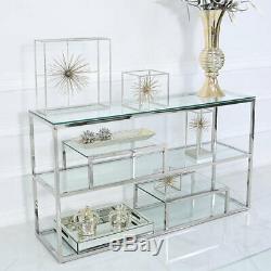 Bailey Stainless Steel 3 Tier Multi Shelf Clear Glass Console Hall Display Table