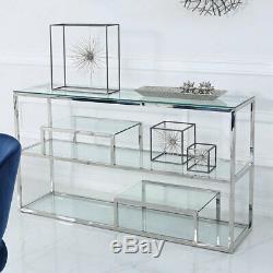 Bailey Stainless Steel 3 Tier Multi Shelf Clear Glass Console Hall Display Table