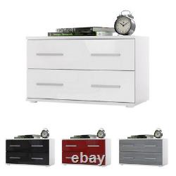 Bedside Table Cabinet Chest of Drawers Kioto White High Gloss & Natural Tones