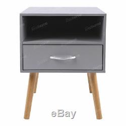 Bedside Table Side Table End Table Cabinet Storage with 1 Drawers Grey Wood Legs