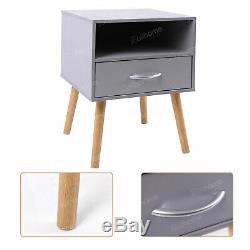 Bedside Table Side Table End Table Cabinet Storage with 1 Drawers Grey Wood Legs