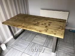 Bespoke Handmade Industrial Dining Table with Stainless Steel Legs