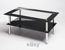 Black And Clear Rectangle Glass And Steel Designer Modern Coffee Table