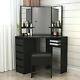Black Corner Dressing Table Includes Stool & Mirror Free Delivery