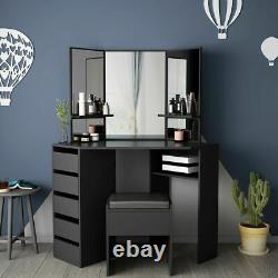 Black Corner Dressing Table Includes Stool & Mirror FREE DELIVERY