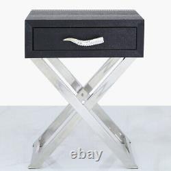 Black Snakeskin Stainless Steel Faux Leather End Side Table Bedside Drawer