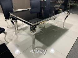 Black Sparkle Glass Louis Stainless Steel Leg Dining Table 1.6m Sits 6 People