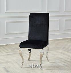 Black Velvet Louis Dining Table Chair Chrome Legs Office Kitchen Chairs