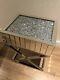 Brand New Crushed Diamond Mirrored Mosaic Side Table With Stainless Steel X Legs