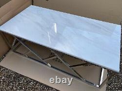 Brand New Geo White Artificial Marble and Stainless Steel Coffee Table