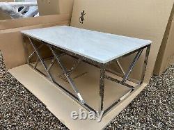 Brand New Geo White Artificial Marble and Stainless Steel Coffee Table