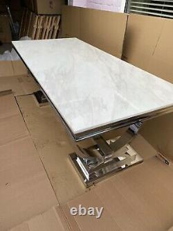 Brand New White Artificial Marble and Stainless Steel Circles Dining Table