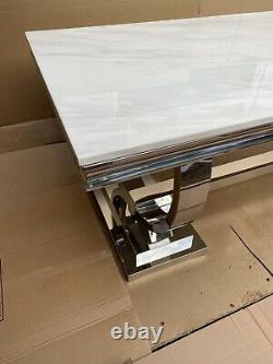 Brand New White Artificial Marble and Stainless Steel Circles Dining Table
