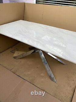 Brand New White Artificial Marble and Stainless Steel Dining Table
