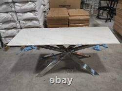 Brand New White Artificial Marble and Stainless Steel Dining Table