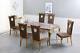 Brown Marble Top Dining Table Golden Legs 6 Chair With Brown Plush Fabric Set